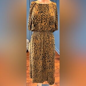 H&M Animal Print Midi Dress Smocked Waist Boho XS